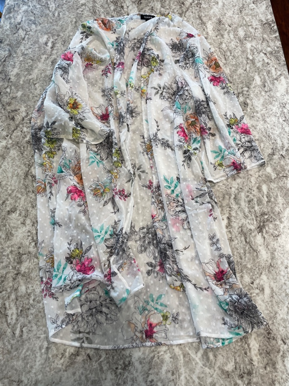 Torrid Kimono 1 / 2 White Floral Sheer Boho Cottagecore Romantic
